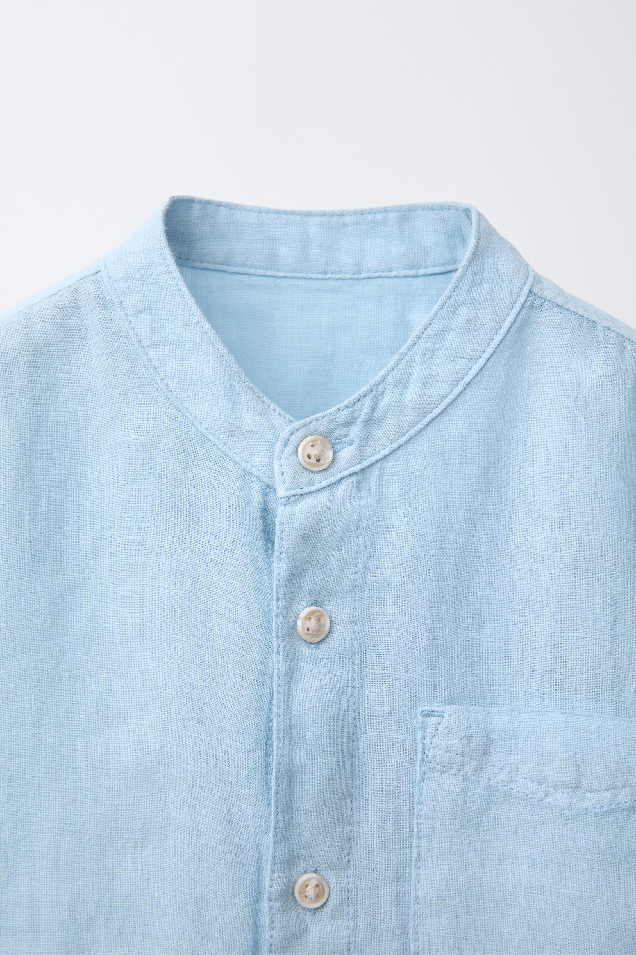 LINEN MANDARIN COLLAR SHIRT